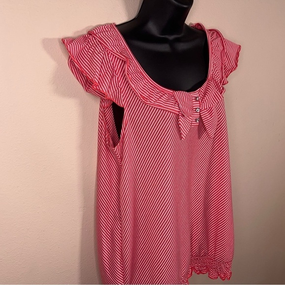 LARGE LENA RED WHITE STRIPED TOP RETRO RUFFLE PINUP STRETCH - Picture 3 of 10